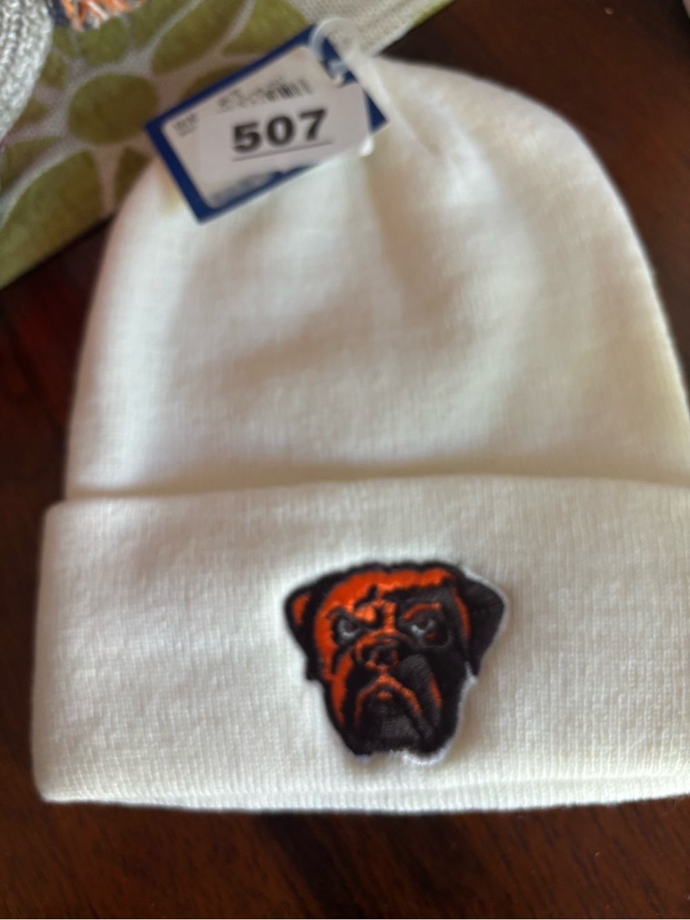 NFL White Beanie with Orange & Black Bulldog Patch NWT